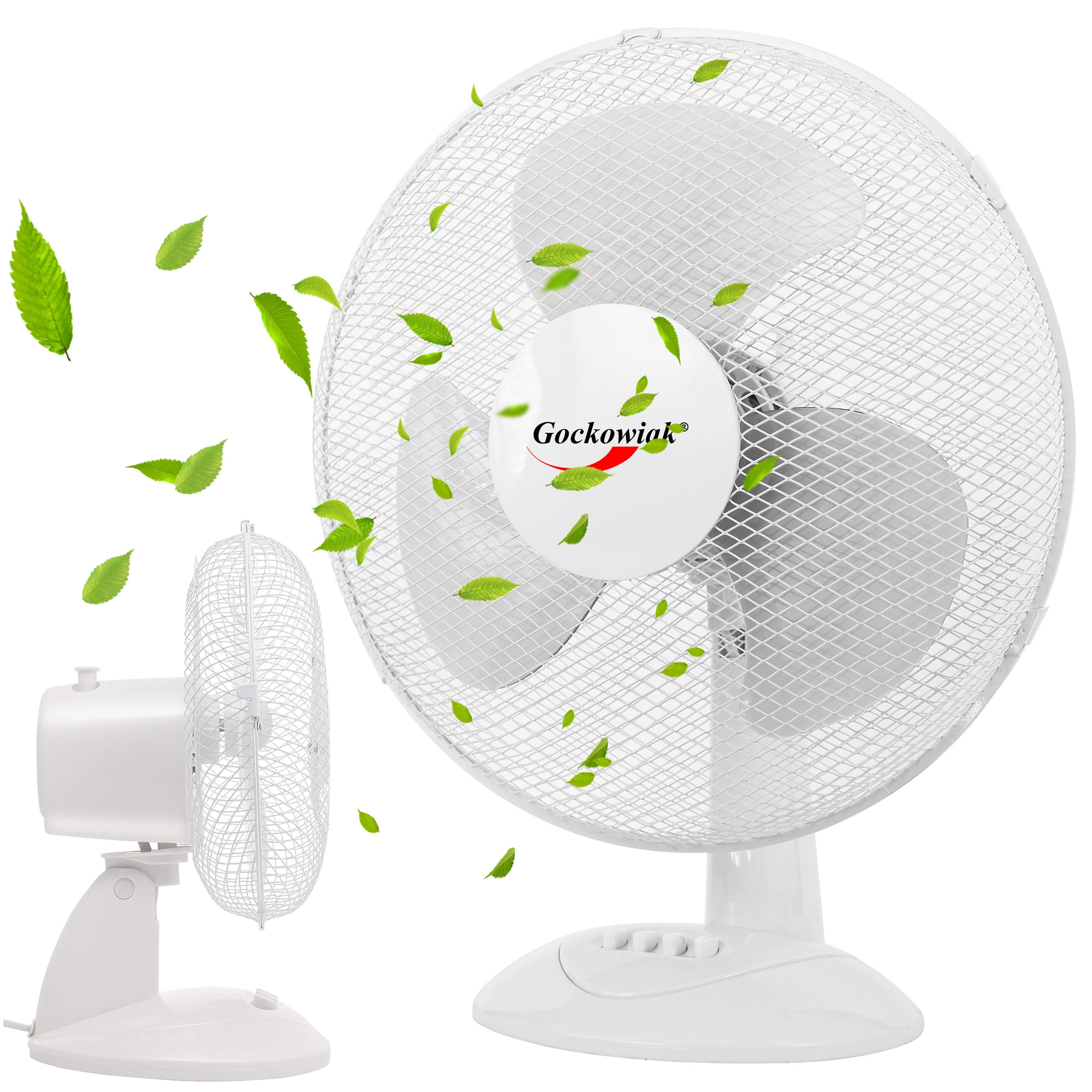 Ventilator de birou FRIO, oscilatie 90 grade, 38 W, 3 trepte viteza, unghi inclinare reglabil, baza 22.5 x 19 cm, alb - imagine 9